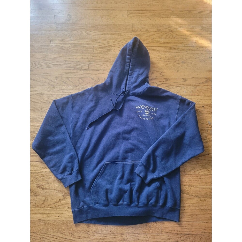 Weezer Rock Band Graphic Hoodie Blue with Logo Size Large *Read*